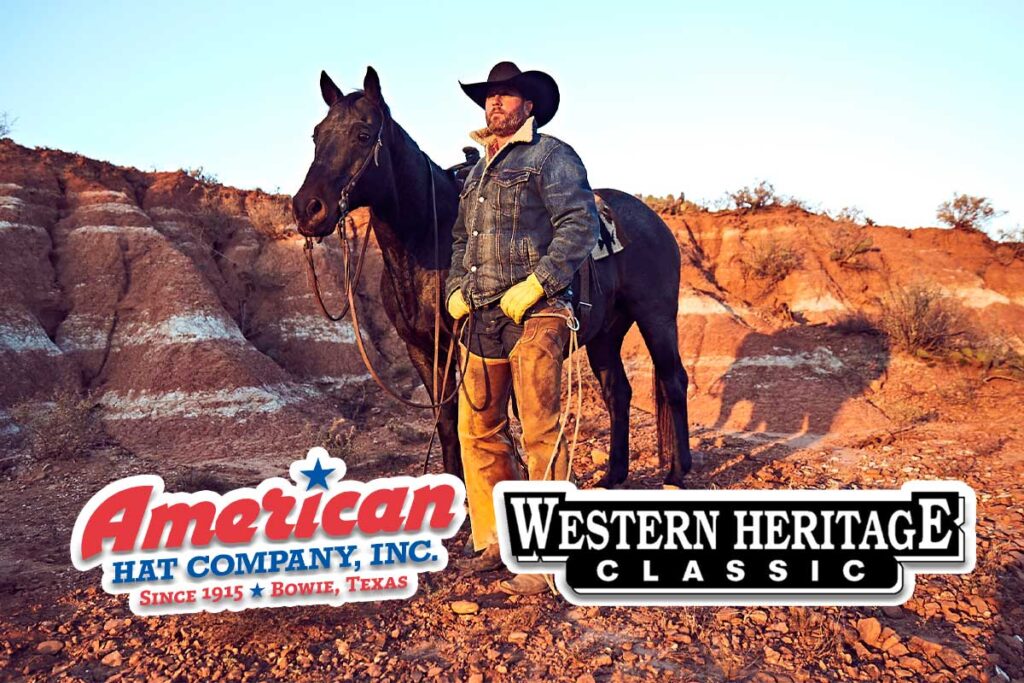 Photo of rugged cowboy in American Hat in rugged terrain